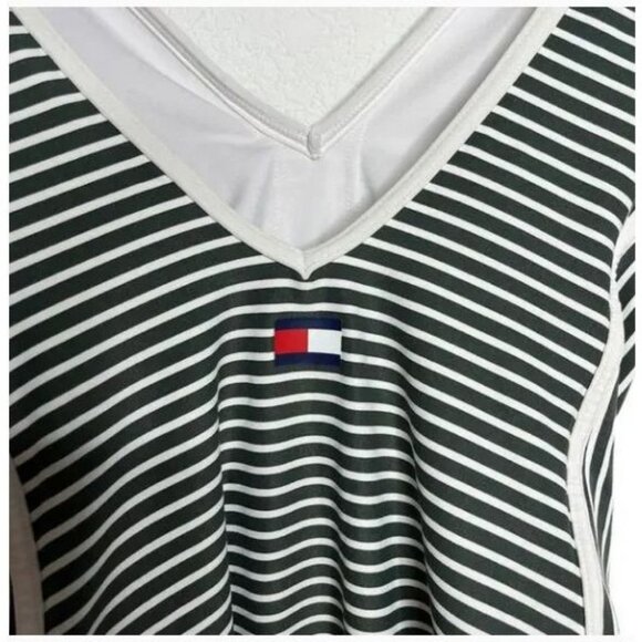 Tommy Hilfiger Striped One Piece Swimsuit Olive White Size 10 - Picture 6 of 9